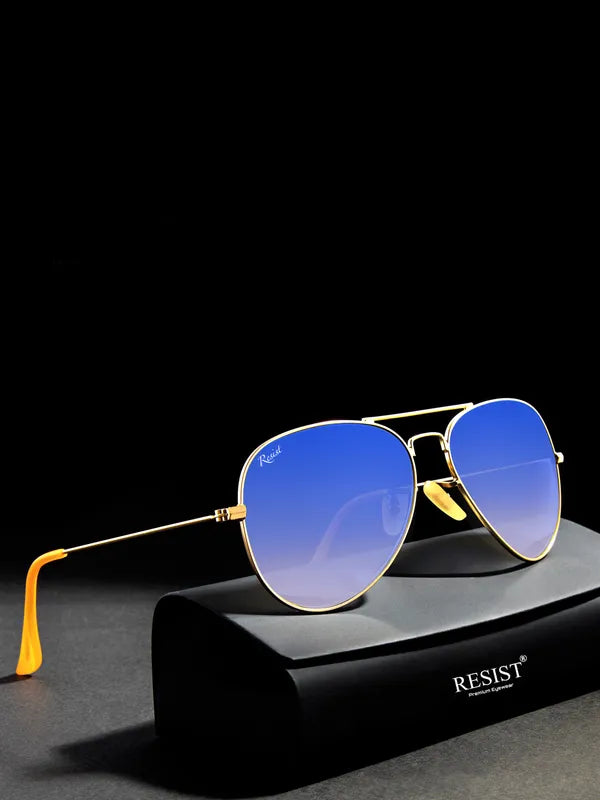 UV-Protected Gold Blue Reflector Gradient Aviator Sunglasses for Men & Women- FunkyTradition