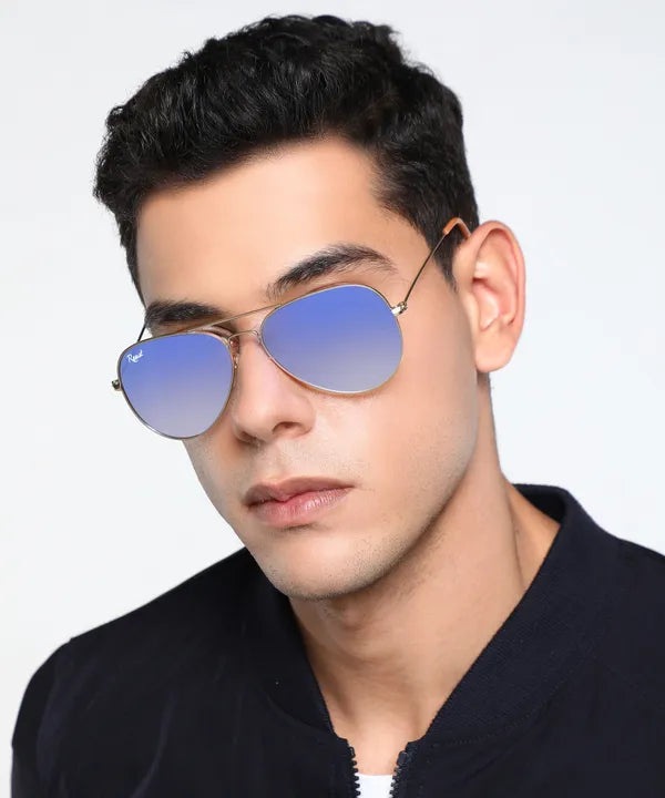 UV-Protected Gold Blue Reflector Gradient Aviator Sunglasses for Men & Women- FunkyTradition