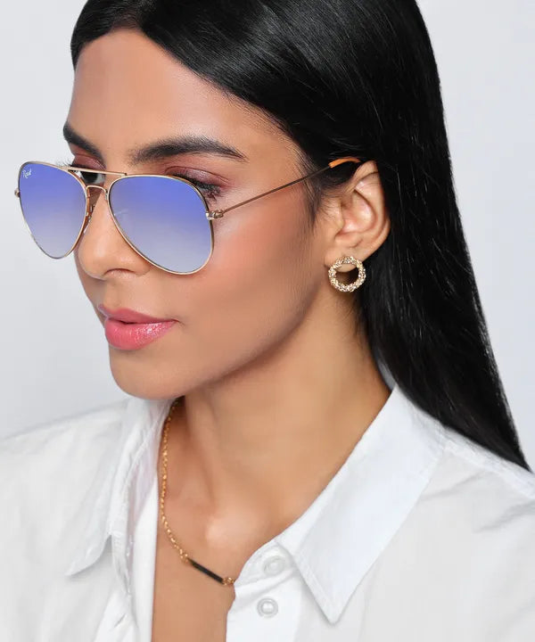 UV-Protected Gold Blue Reflector Gradient Aviator Sunglasses for Men & Women- FunkyTradition
