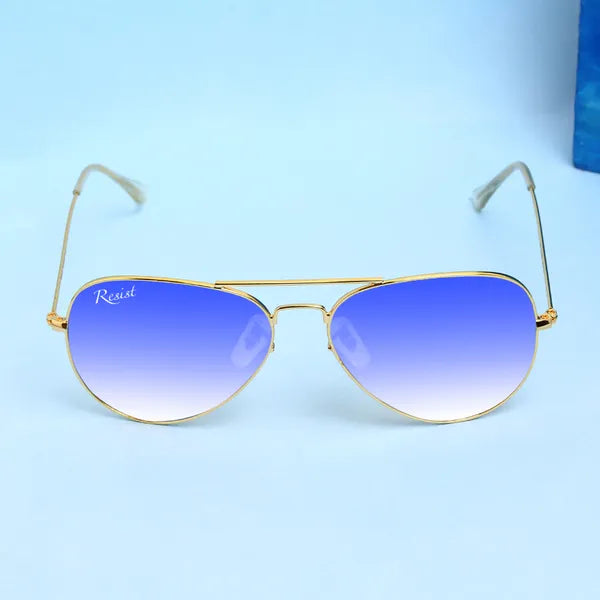 UV-Protected Gold Blue Reflector Gradient Aviator Sunglasses for Men & Women- FunkyTradition