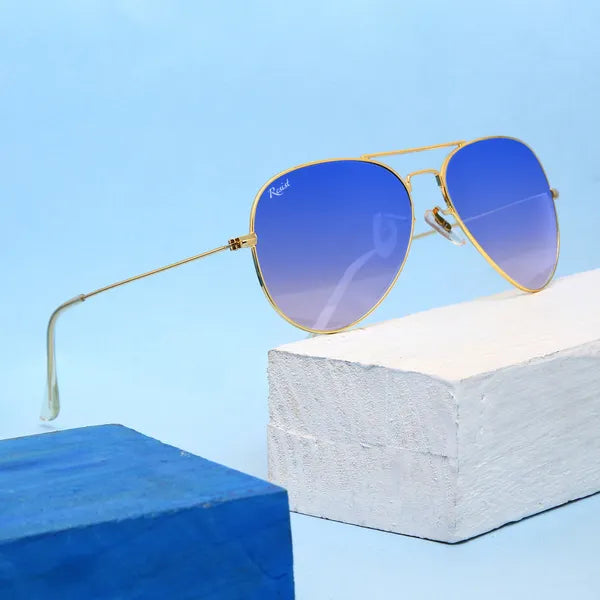 UV-Protected Gold Blue Reflector Gradient Aviator Sunglasses for Men & Women- FunkyTradition