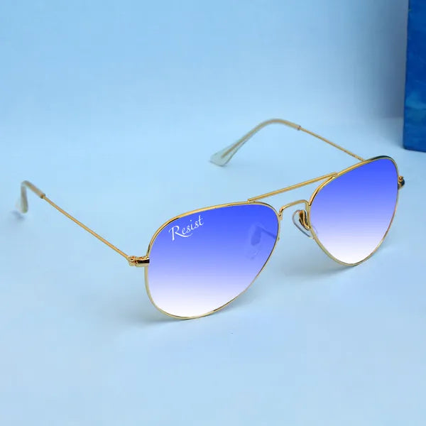 UV-Protected Gold Blue Reflector Gradient Aviator Sunglasses for Men & Women- FunkyTradition