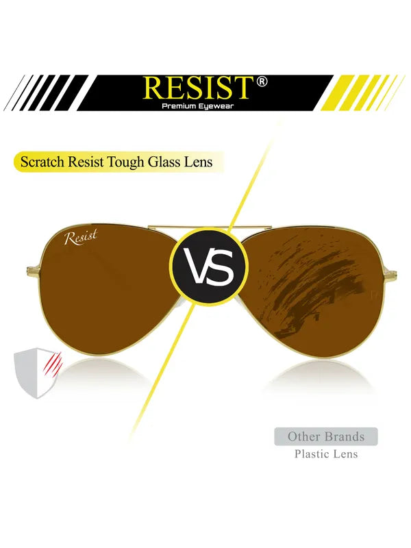 UV-Protected Gold Brown Aviator Sunglasses for Men & Women- FunkyTradition
