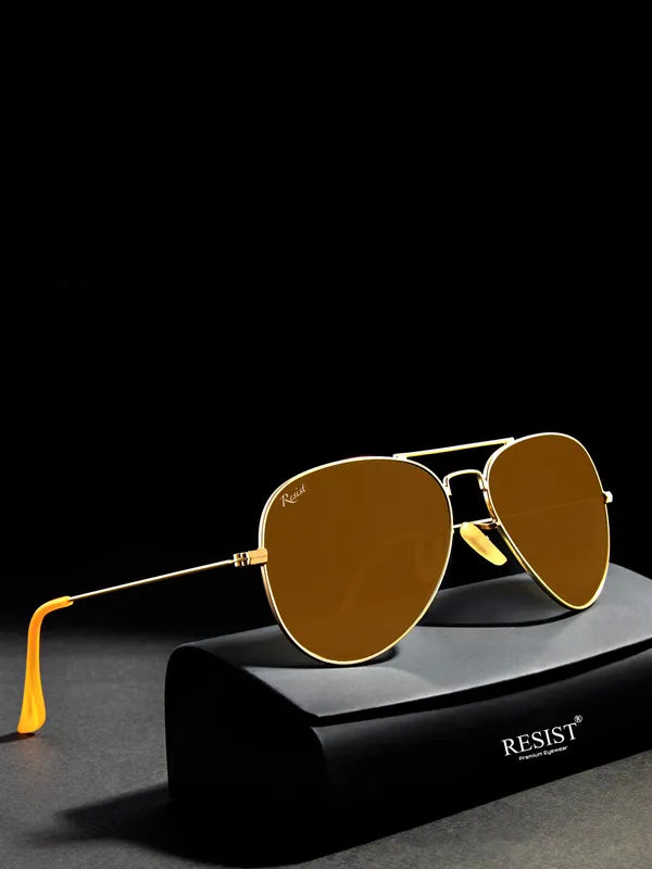 UV-Protected Gold Brown Aviator Sunglasses for Men & Women- FunkyTradition