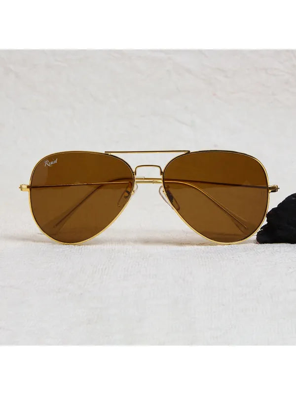 UV-Protected Gold Brown Aviator Sunglasses for Men & Women- FunkyTradition