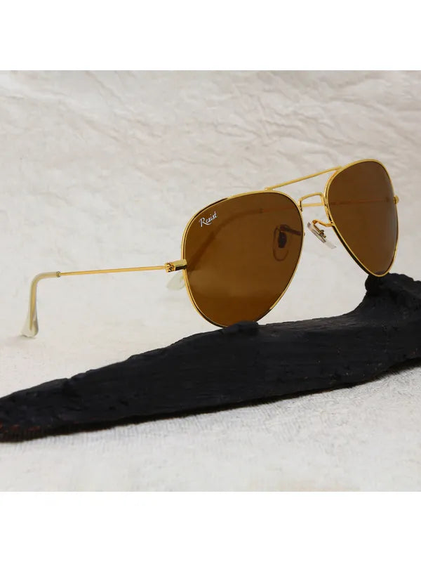 UV-Protected Gold Brown Aviator Sunglasses for Men & Women- FunkyTradition
