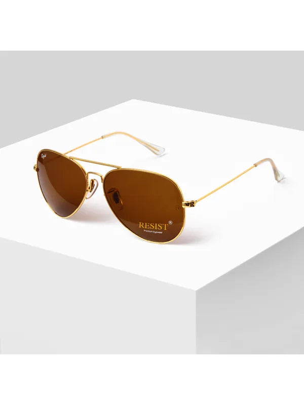 UV-Protected Gold Brown Aviator Sunglasses for Men & Women- FunkyTradition