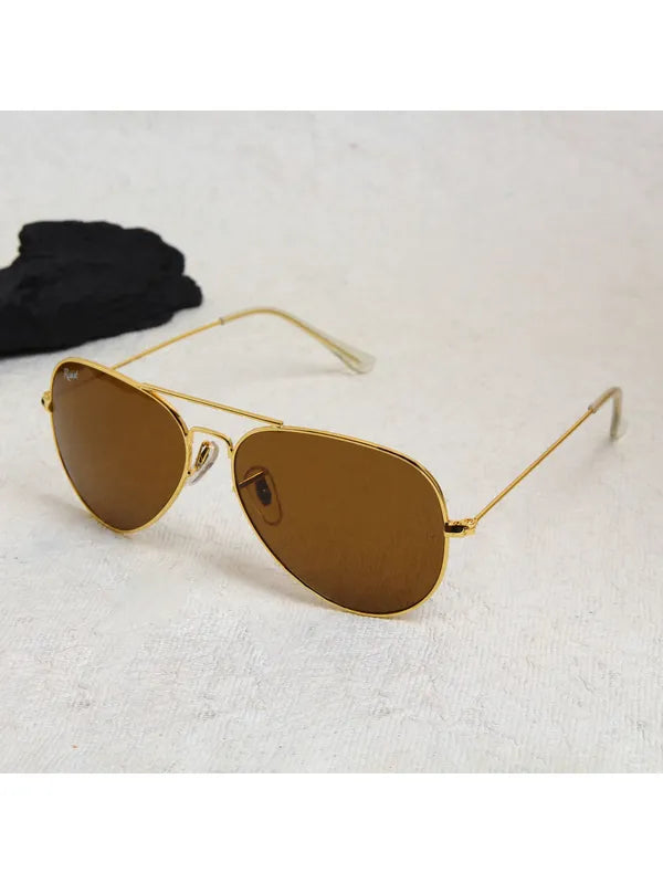 UV-Protected Gold Brown Aviator Sunglasses for Men & Women- FunkyTradition