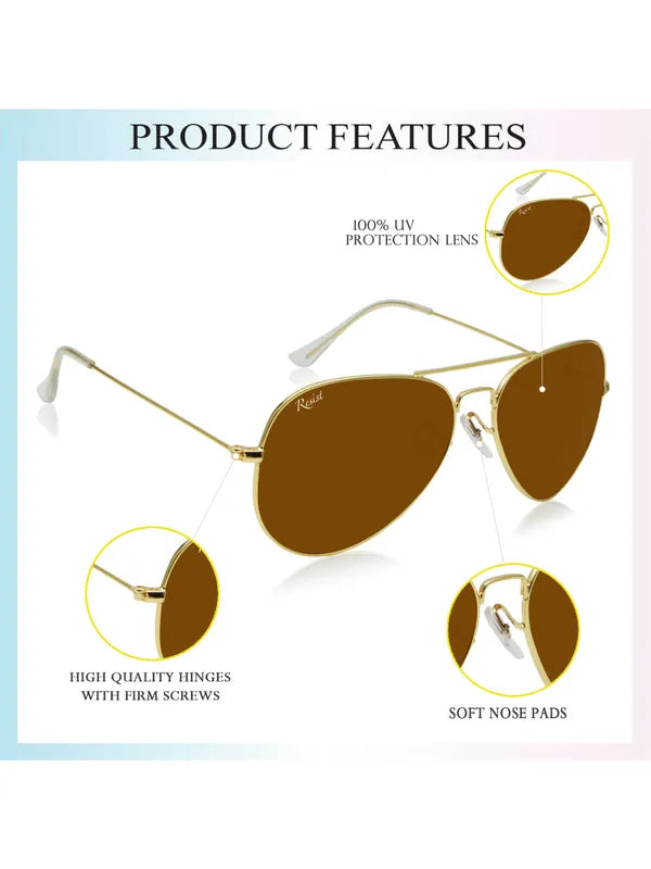 UV-Protected Gold Brown Aviator Sunglasses for Men & Women- FunkyTradition
