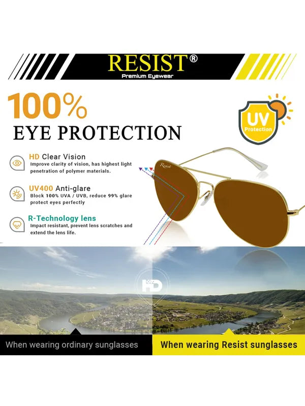 UV-Protected Gold Brown Aviator Sunglasses for Men & Women- FunkyTradition