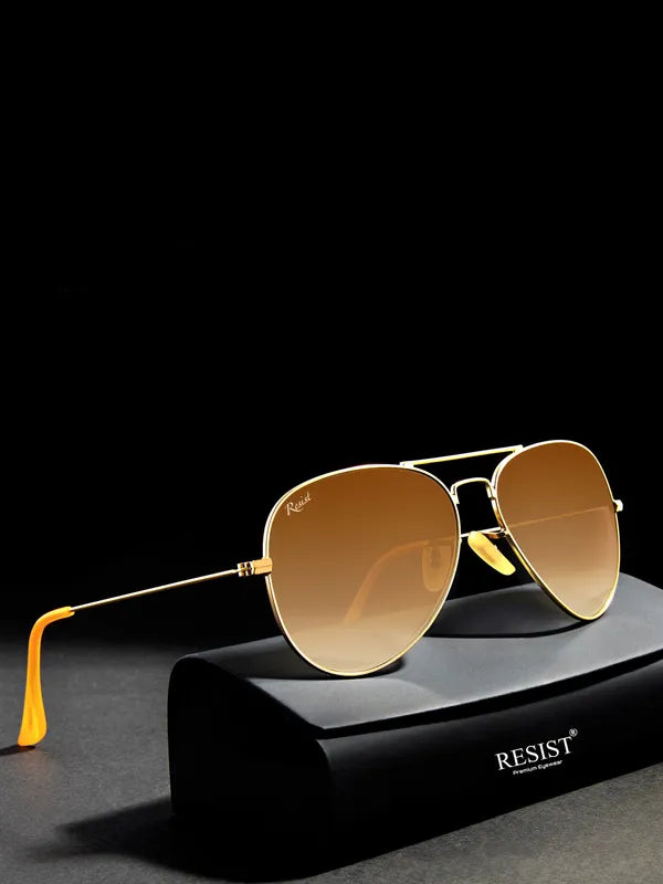 UV-Protected Gold Brown Gradient Aviator Sunglasses for Men and Women- FunkyTradition