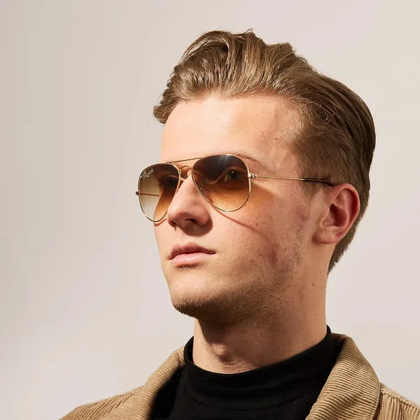 UV-Protected Gold Brown Gradient Aviator Sunglasses for Men and Women- FunkyTradition