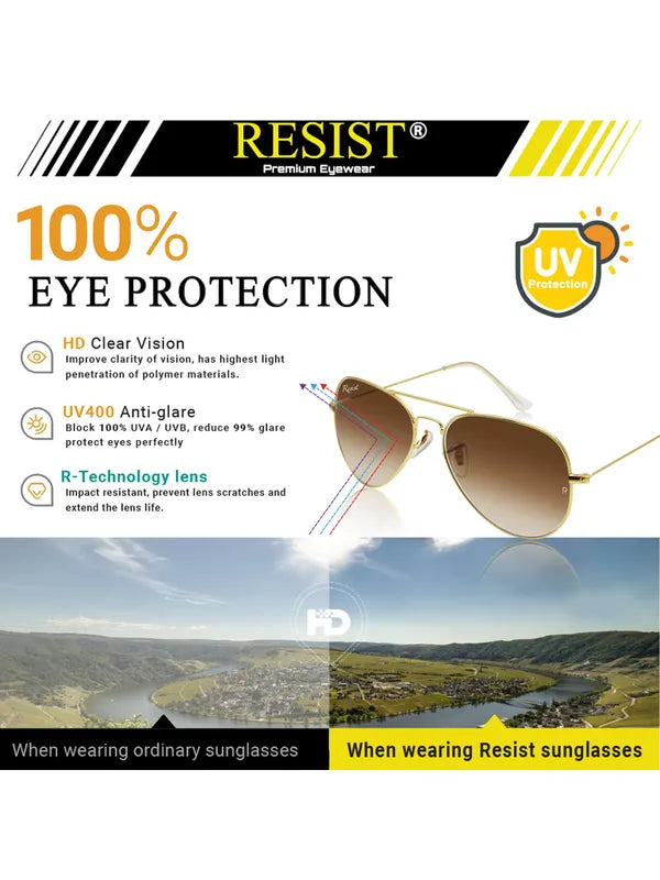 UV-Protected Gold Brown Gradient Aviator Sunglasses for Men and Women- FunkyTradition