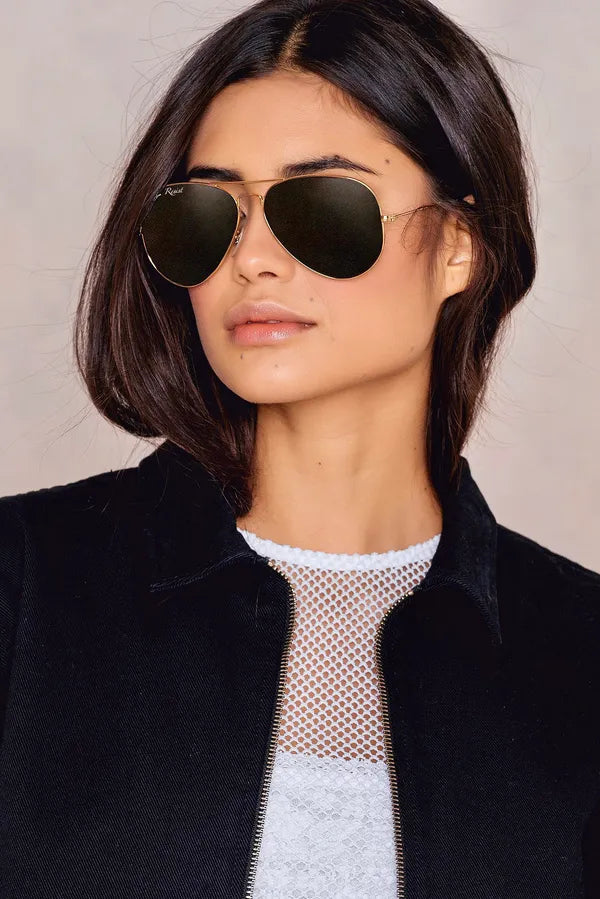 UV-Protected Gold Green Aviator Sunglasses for Men and Women- FunkyTradition