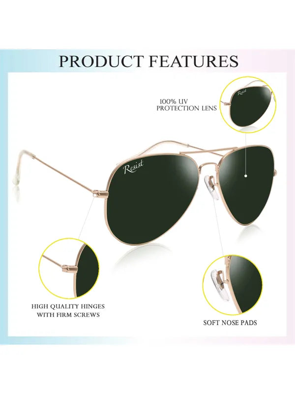 UV-Protected Gold Green Aviator Sunglasses for Men and Women- FunkyTradition