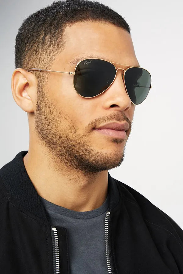 UV-Protected Gold Green Aviator Sunglasses for Men and Women- FunkyTradition