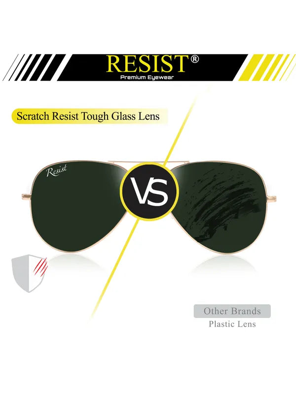 UV-Protected Gold Green Aviator Sunglasses for Men and Women- FunkyTradition