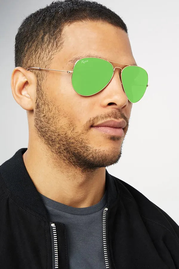 UV-Protected Gold Green Night Vision Aviator Sunglasses for Men and Women- FunkyTradition