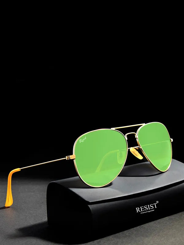 UV-Protected Gold Green Night Vision Aviator Sunglasses for Men and Women- FunkyTradition