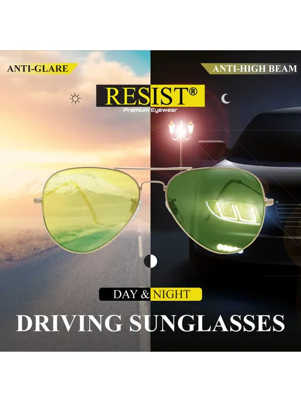 UV-Protected Gold Green Night Vision Aviator Sunglasses for Men and Women- FunkyTradition