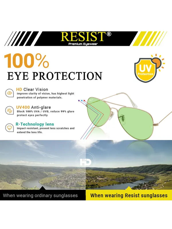 UV-Protected Gold Green Night Vision Aviator Sunglasses for Men and Women- FunkyTradition