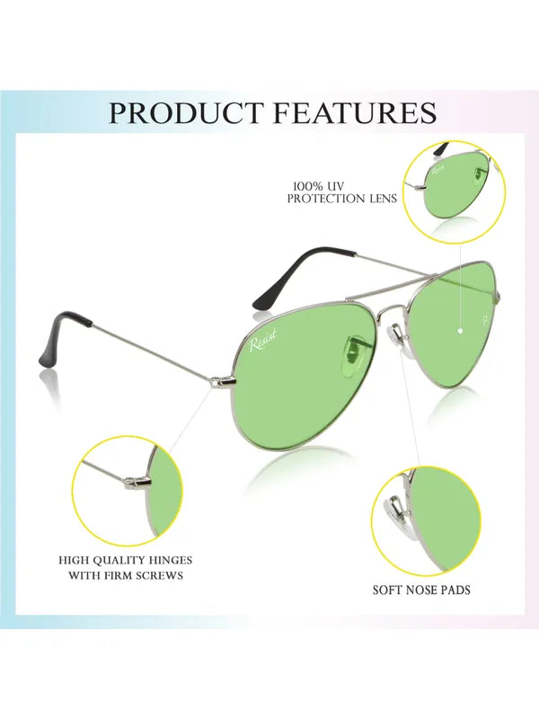 UV-Protected Silver Green Aviator Sunglasses for Men and Women | Night Vision Driving Glasses- FunkyTradition