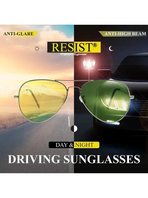 UV-Protected Silver Green Aviator Sunglasses for Men and Women | Night Vision Driving Glasses- FunkyTradition