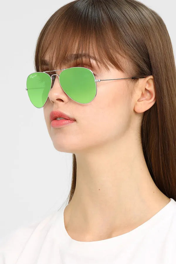 UV-Protected Silver Green Aviator Sunglasses for Men and Women | Night Vision Driving Glasses- FunkyTradition