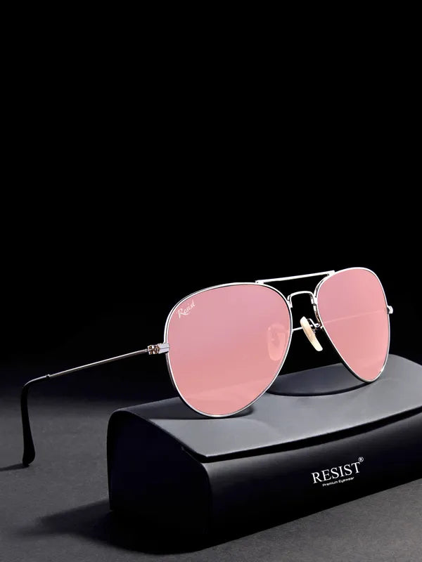 UV-Protected Silver Pink Aviator Sunglasses for Men and Women - FunkyTradition