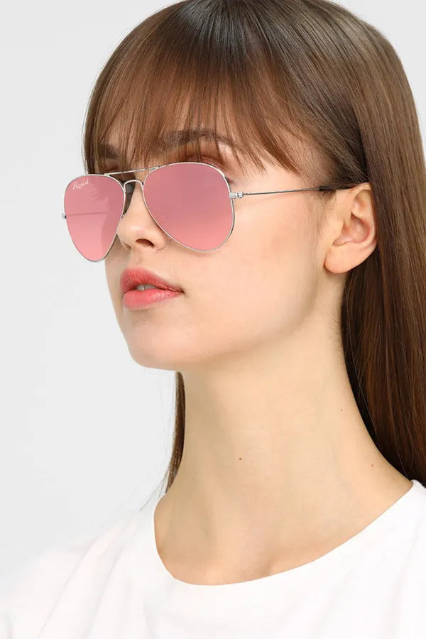 UV-Protected Silver Pink Aviator Sunglasses for Men and Women - FunkyTradition