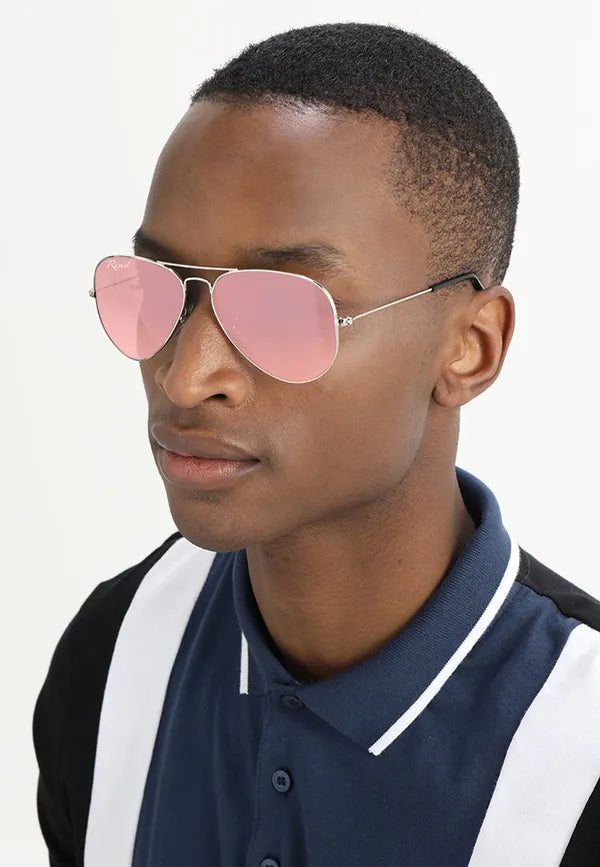 UV-Protected Silver Pink Aviator Sunglasses for Men and Women - FunkyTradition