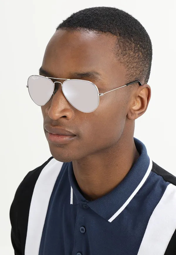 UV-Protected Silver Reflector Aviator Sunglasses for Men & Women- FunkyTradition