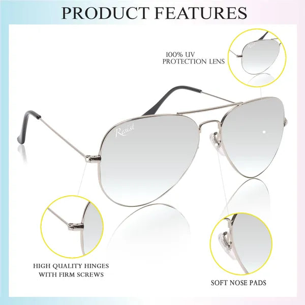 UV-Protected Silver Reflector Aviator Sunglasses for Men & Women- FunkyTradition