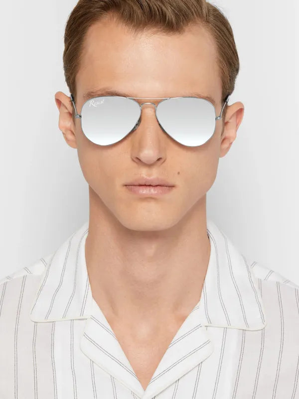 UV-Protected Silver Reflector Aviator Sunglasses for Men & Women- FunkyTradition