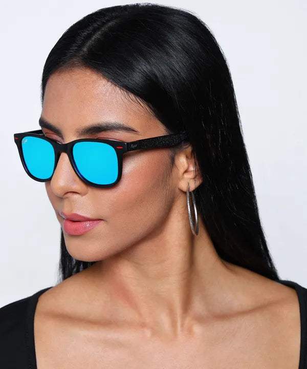UV Protected Black Aqua Reflector Wayfarer Sunglasses for Men and Women- FunkyTradition