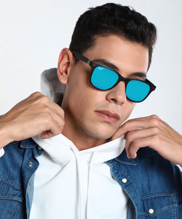 UV Protected Black Aqua Reflector Wayfarer Sunglasses for Men and Women- FunkyTradition