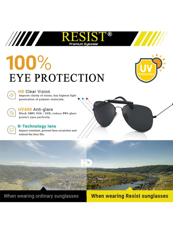 UV Protected Black Aviator Sunglasses For Men & Women- FunkyTradition