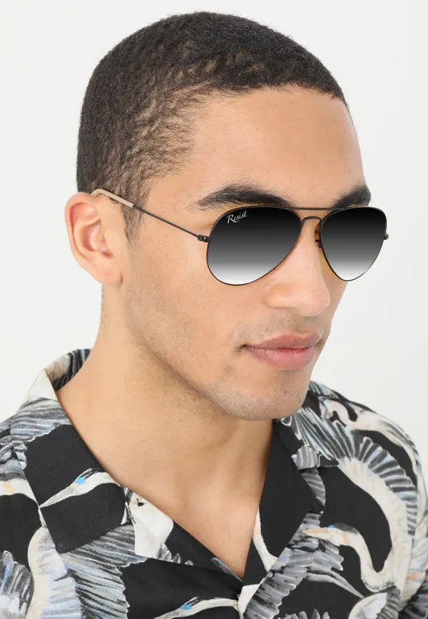 UV Protected Black Gradient Aviator Sunglasses for Men and Women- FunkyTradition