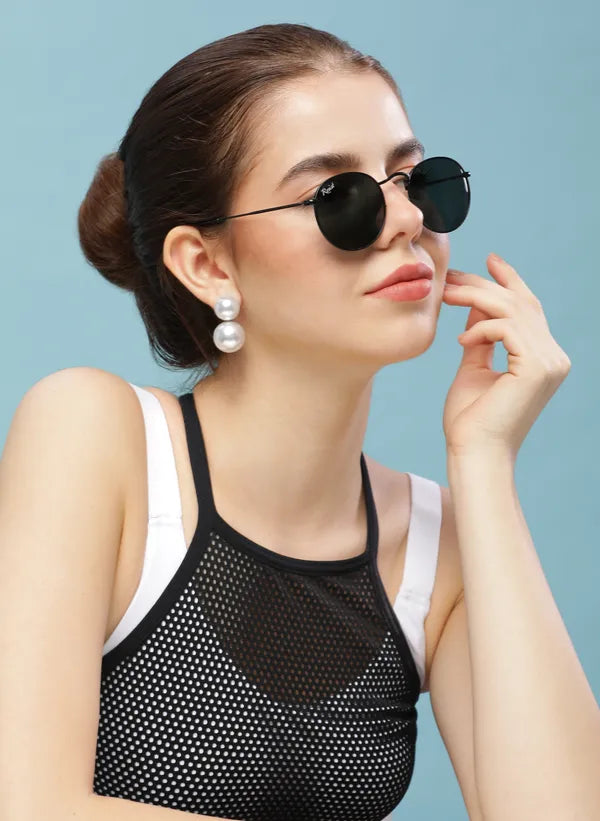 UV Protected Black Round Sunglasses For Men & Women- FunkyTradition