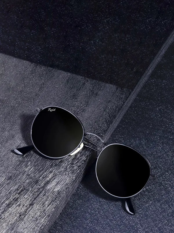 UV Protected Black Round Sunglasses For Men & Women- FunkyTradition
