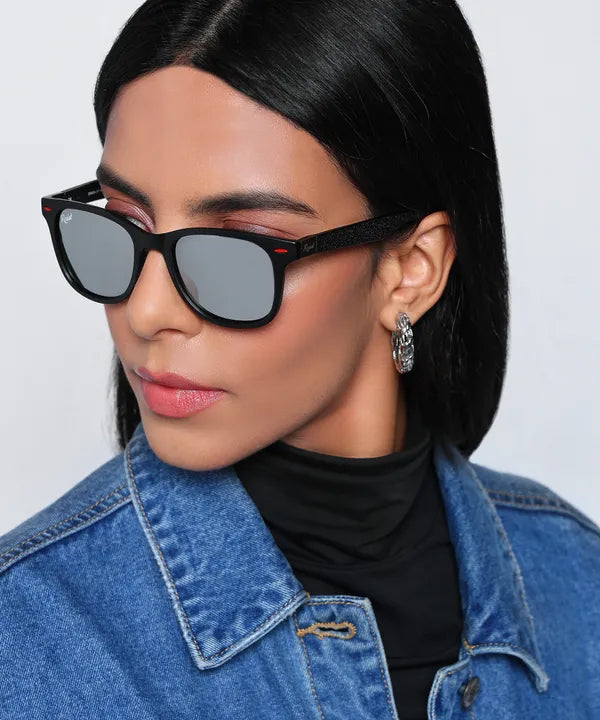UV Protected Black Silver Reflector Wayfarer Sunglasses for Men and Women- FunkyTradition
