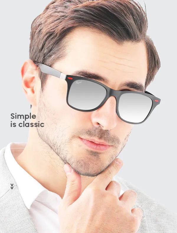 UV Protected Black Silver Reflector Wayfarer Sunglasses for Men and Women- FunkyTradition