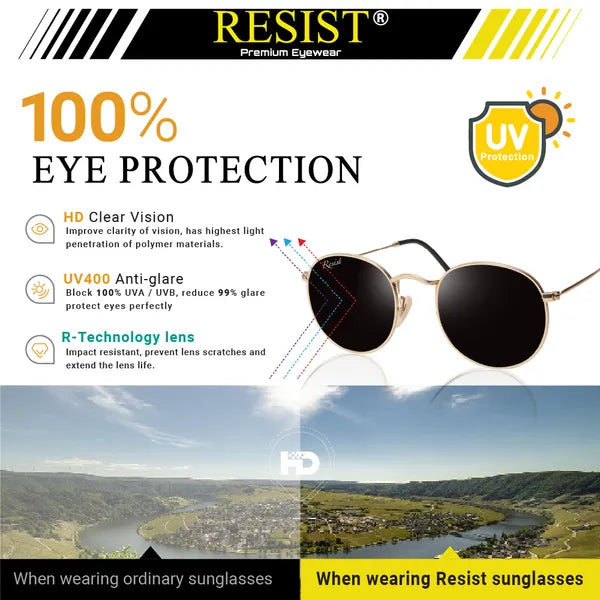 UV Protected Gold Black Round Sunglasses For Men & Women- FunkyTradition
