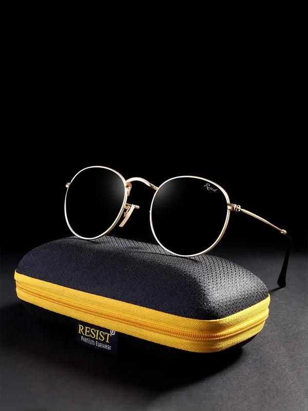 UV Protected Gold Black Round Sunglasses For Men & Women- FunkyTradition