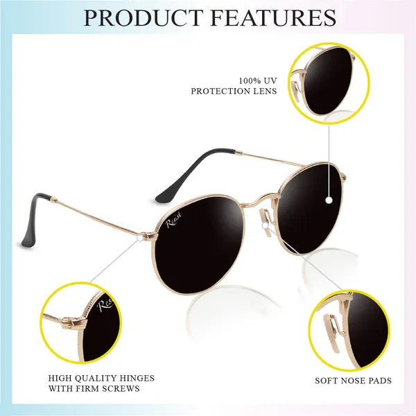 UV Protected Gold Black Round Sunglasses For Men & Women- FunkyTradition