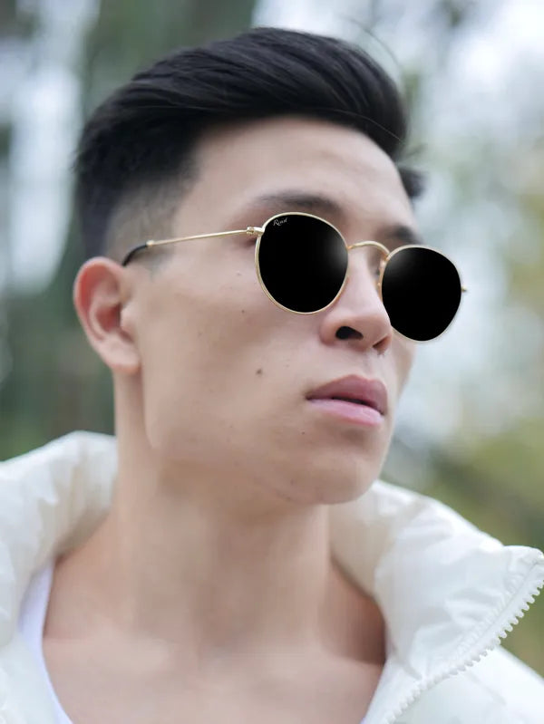 UV Protected Gold Black Round Sunglasses For Men & Women- FunkyTradition