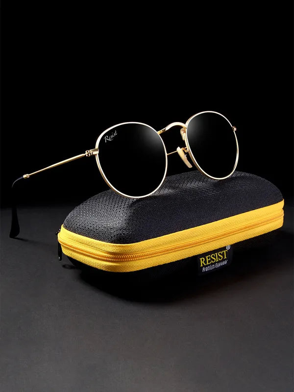 UV Protected Gold Black Round Sunglasses For Men & Women- FunkyTradition