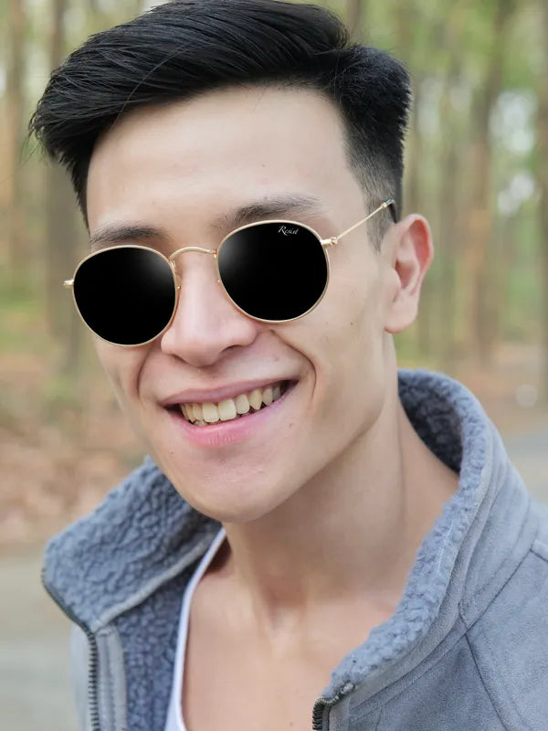 UV Protected Gold Black Round Sunglasses For Men & Women- FunkyTradition