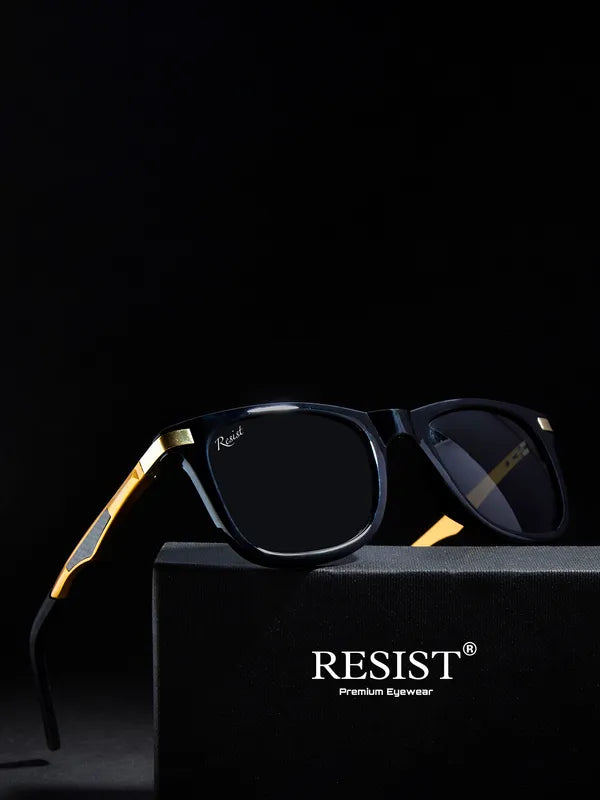 UV Protected Gold Black Wayfarer Sunglasses For Men & Women- FunkyTradition