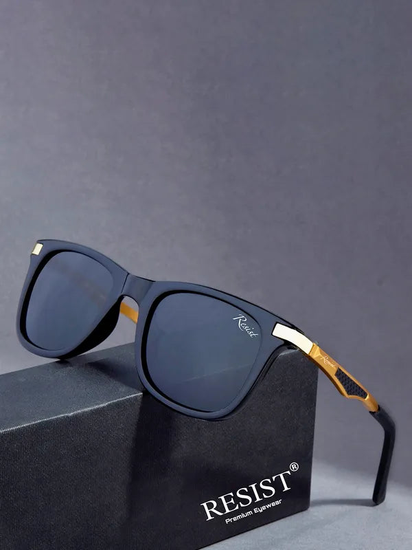 UV Protected Gold Black Wayfarer Sunglasses For Men & Women- FunkyTradition